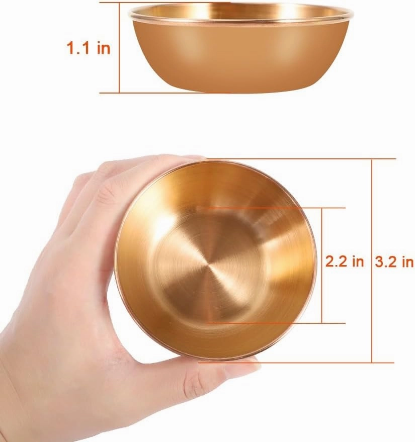 8 Pack 3.2inch Stainless Steel Sauce Dishes Mini Individual Saucers Bowl Round Seasoning Dishes Sushi Dipping Bowl Appetizer Plates, Champagne Gold