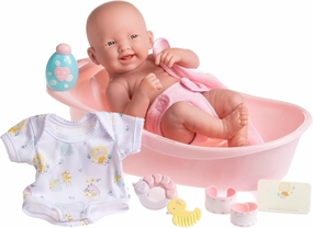 8 piece Layette Deluxe Bathtub Gift Set | JC Toys - La Newborn | 14" Life-Like Smiling Vinyl Newborn Doll w/ Accessories | Pink | Waterproof |Ages 2 