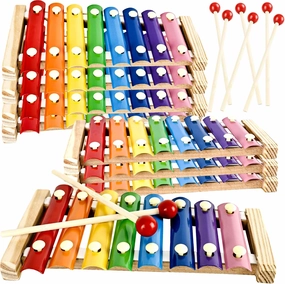 8 Sets Wood Xylophone for Kids Musical Toy Instrument with 16 Pcs Mallets Wooden Percussion Kit for Preschool Toddlers Educational Music Learning