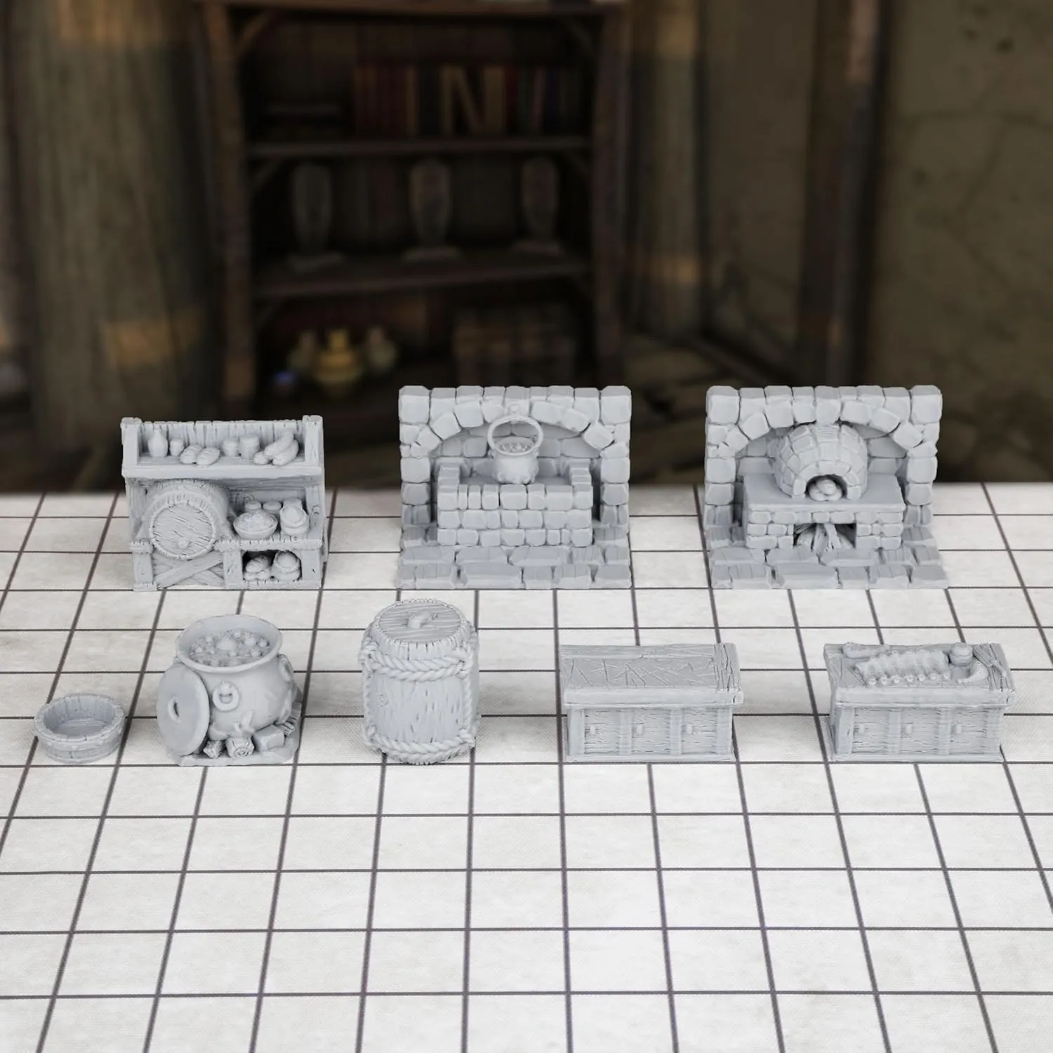 8pcs RPG Miniature Set - Medieval Kitchen for DND and Tabletop Games, 3D Printed Plastic-F291