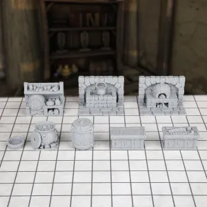 8pcs RPG Miniature Set - Medieval Kitchen for DND and Tabletop Games, 3D Printed Plastic-F291