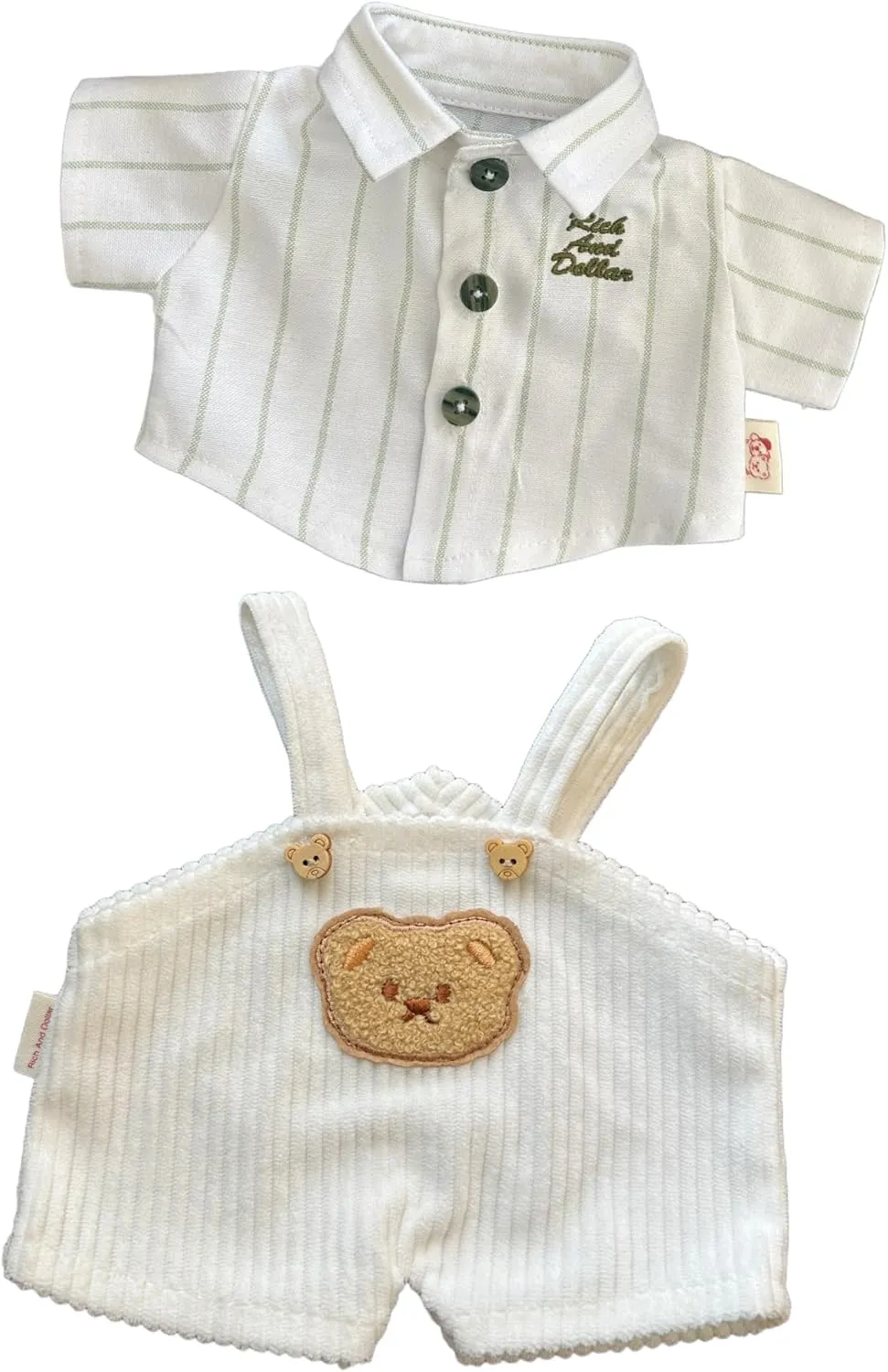 9-12''/30cm Stuffed Animal Doll Clothes Striped Shirt & White Overalls Set for Bashful Bunny and Teddybear(NO Doll)
