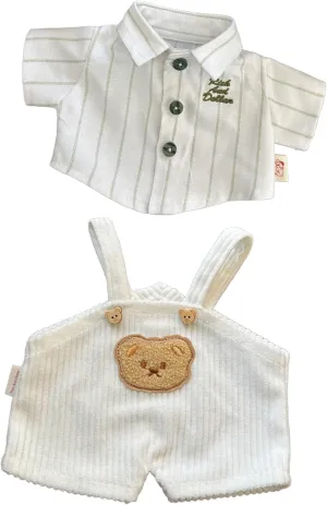 9-12''/30cm Stuffed Animal Doll Clothes Striped Shirt & White Overalls Set for Bashful Bunny and Teddybear(NO Doll)