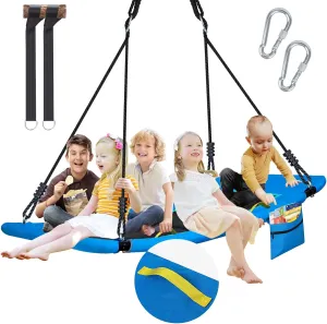 900D Oxford Anti-Sagging 60’’ Skycurve Platform Tree Swing with Handles & Zipper Pocket, 800lbs Giant Platform Swing for Kids Adults with Adjustable Multi-Strand Ropes, Hanging Straps