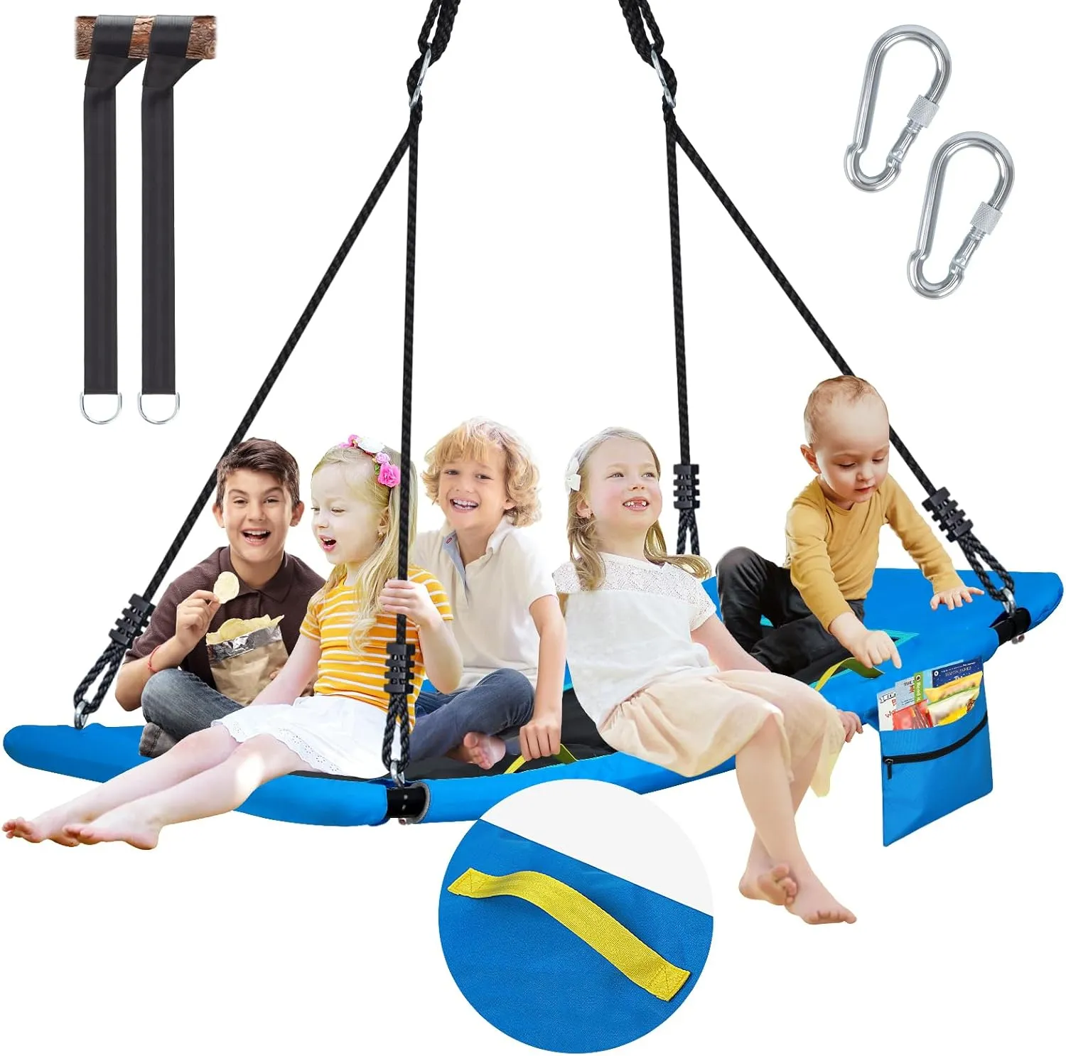 900D Oxford Anti-Sagging 60’’ Skycurve Platform Tree Swing with Handles & Zipper Pocket, 800lbs Giant Platform Swing for Kids Adults with Adjustable Multi-Strand Ropes, Hanging Straps