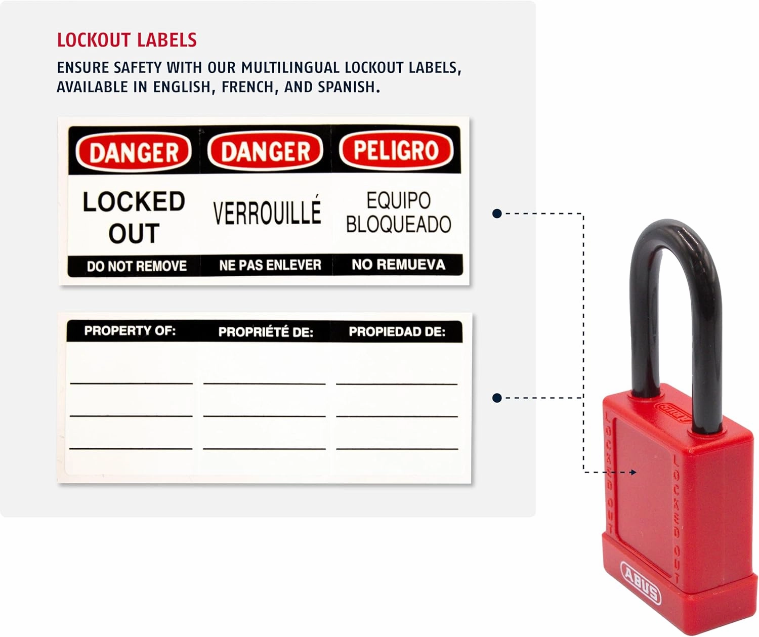 ABUS Red Pack of 10 Lockout Tagout Premium Solid Body Safety Padlock Set - OSHA Compliant Loto Locks Insulated Against Electric Shock, Keyed Different, 1 Key Per Lock