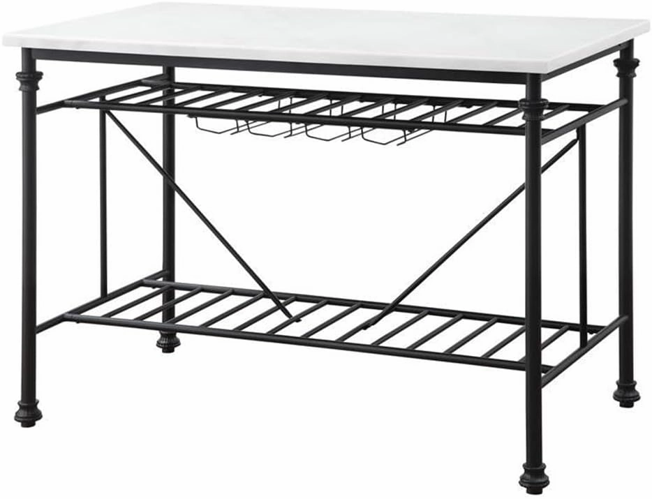 Acme Mera Artificial Stone Top Kitchen Island in White and Gray