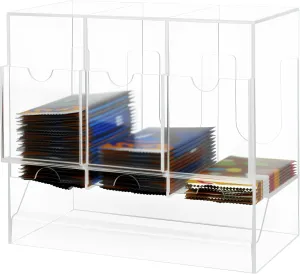 Acrylic 3-Slot Card Dispenser & Booster Pack Dispenser - Desktop Organizer for Trading/Sports Card Packs - Crystal Clear Holder