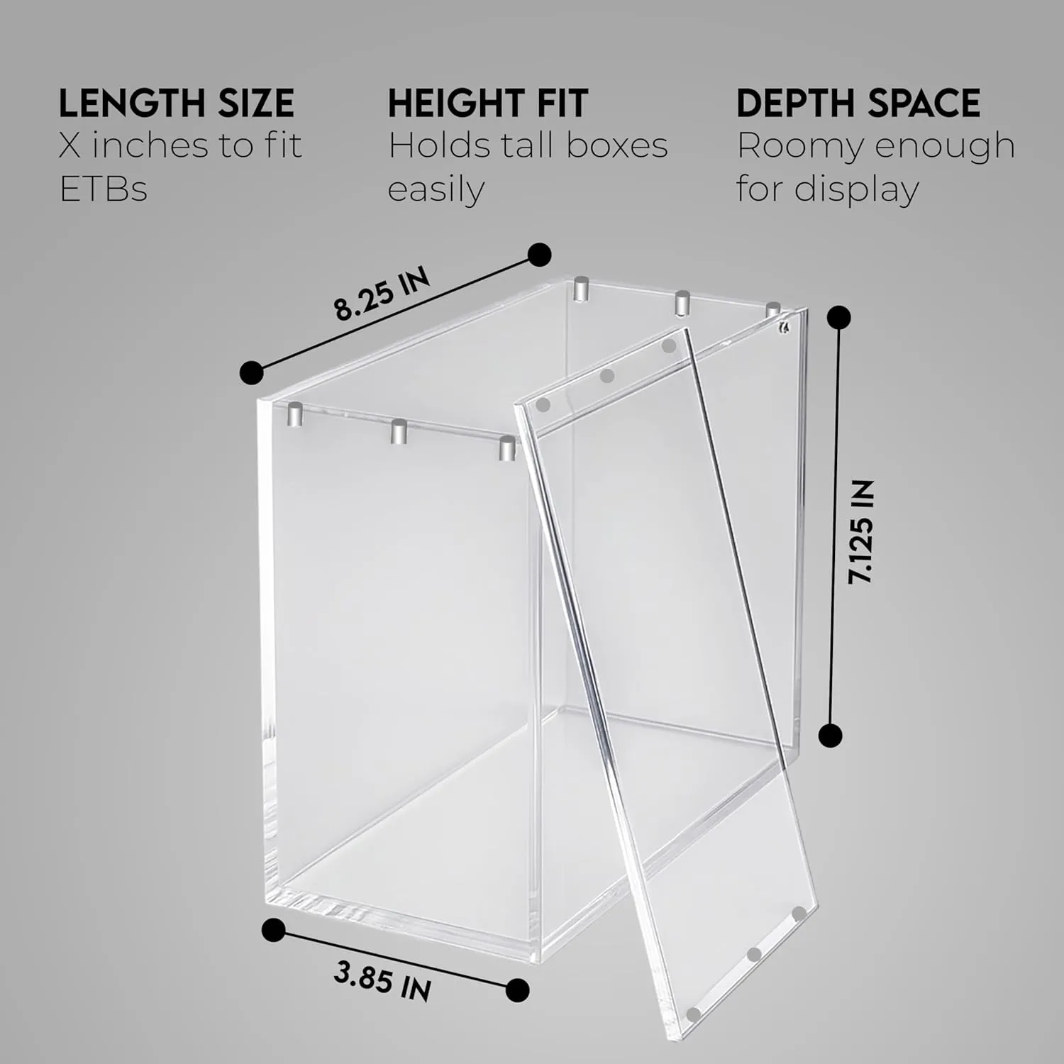 Acrylic Display Case for Elite Trainer Box (ETB), 8mm Sides with UV Protection, 5mm Magnetic Lid, Stackable Storage Box