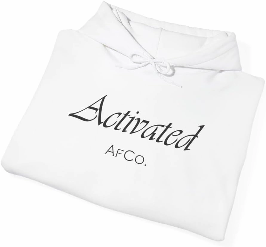 Activated White Hoodie for Men 100% Ring-Spun Cotton, Relaxed Fit Pullover with Minimalist “Activated” Graphic