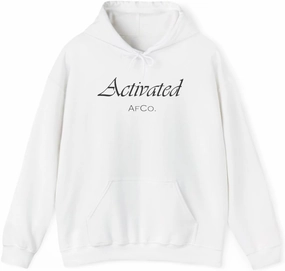 Activated White Hoodie for Men 100% Ring-Spun Cotton, Relaxed Fit Pullover with Minimalist “Activated” Graphic