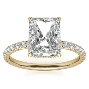 Adjustable Elegant Sterling Silver Moissanite Yellow Gold Pave Band Ring Perfect for Engagement.