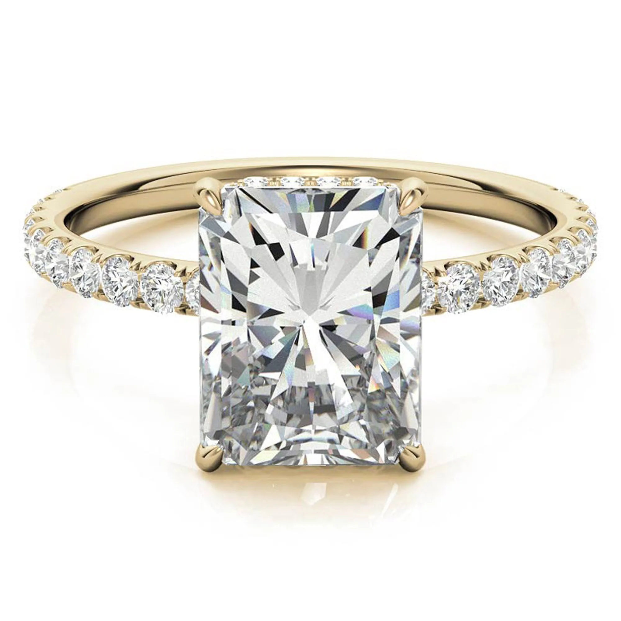 Adjustable Elegant Sterling Silver Moissanite Yellow Gold Pave Band Ring Perfect for Engagement.