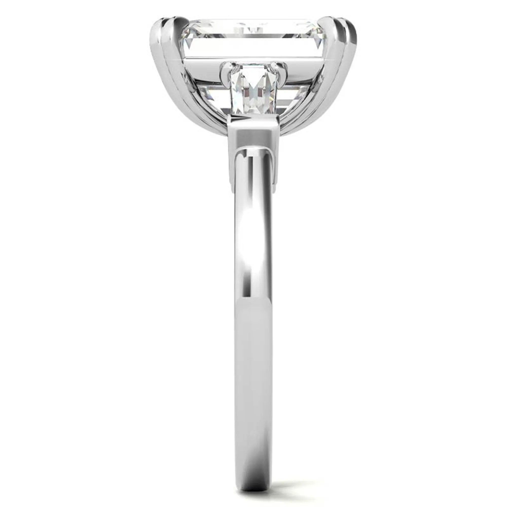 Adjustable Engagement Sterling Silver White Gold Three-Stone Emerald-Cut with Baguette Ring For Woman