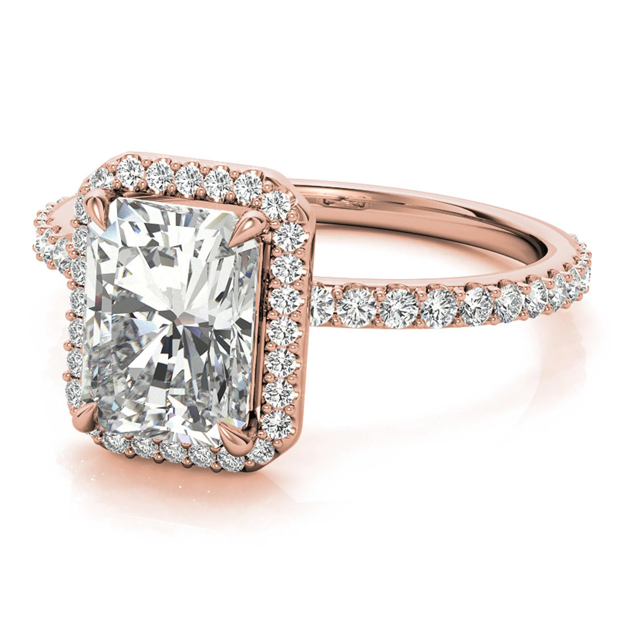 Adjustable Sterling Silver Elegant Rose Gold Radiant-Cut Halo Ring Perfect for Engagement