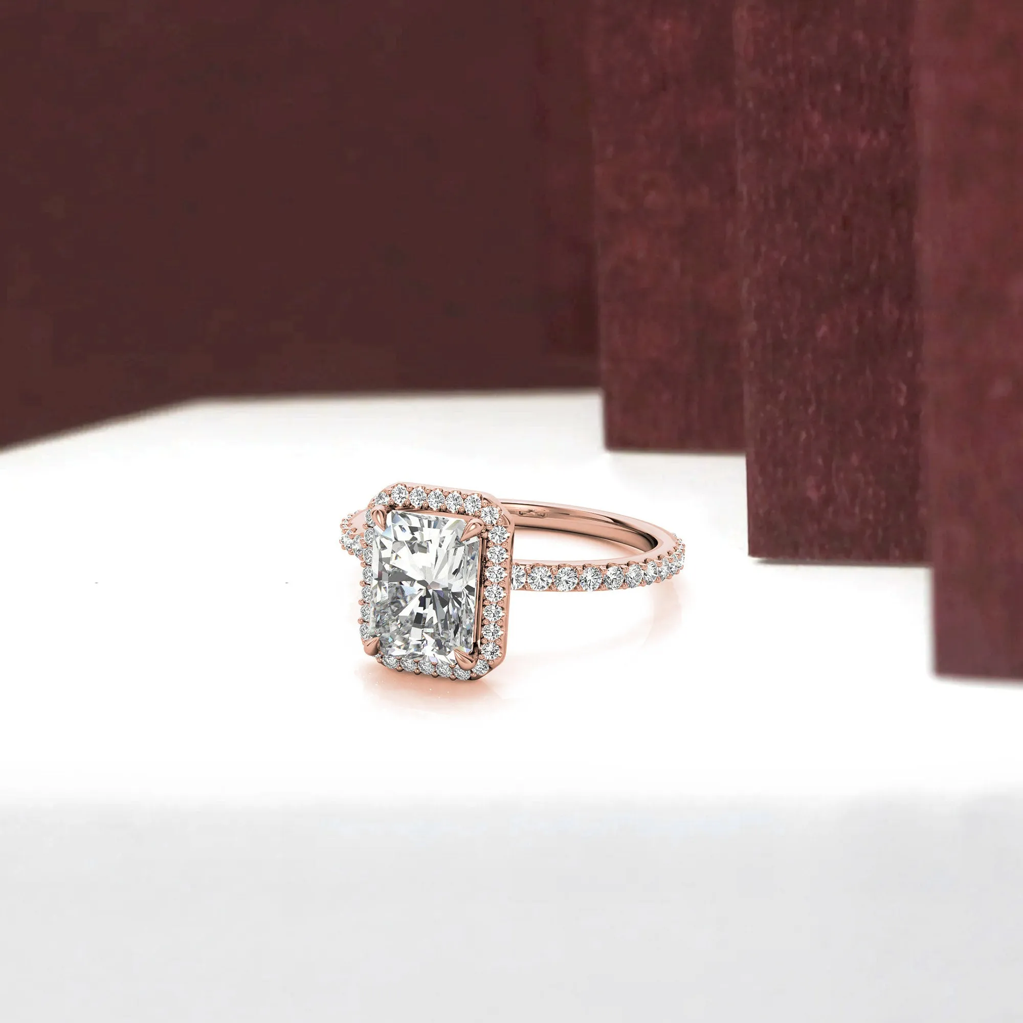 Adjustable Sterling Silver Elegant Rose Gold Radiant-Cut Halo Ring Perfect for Engagement
