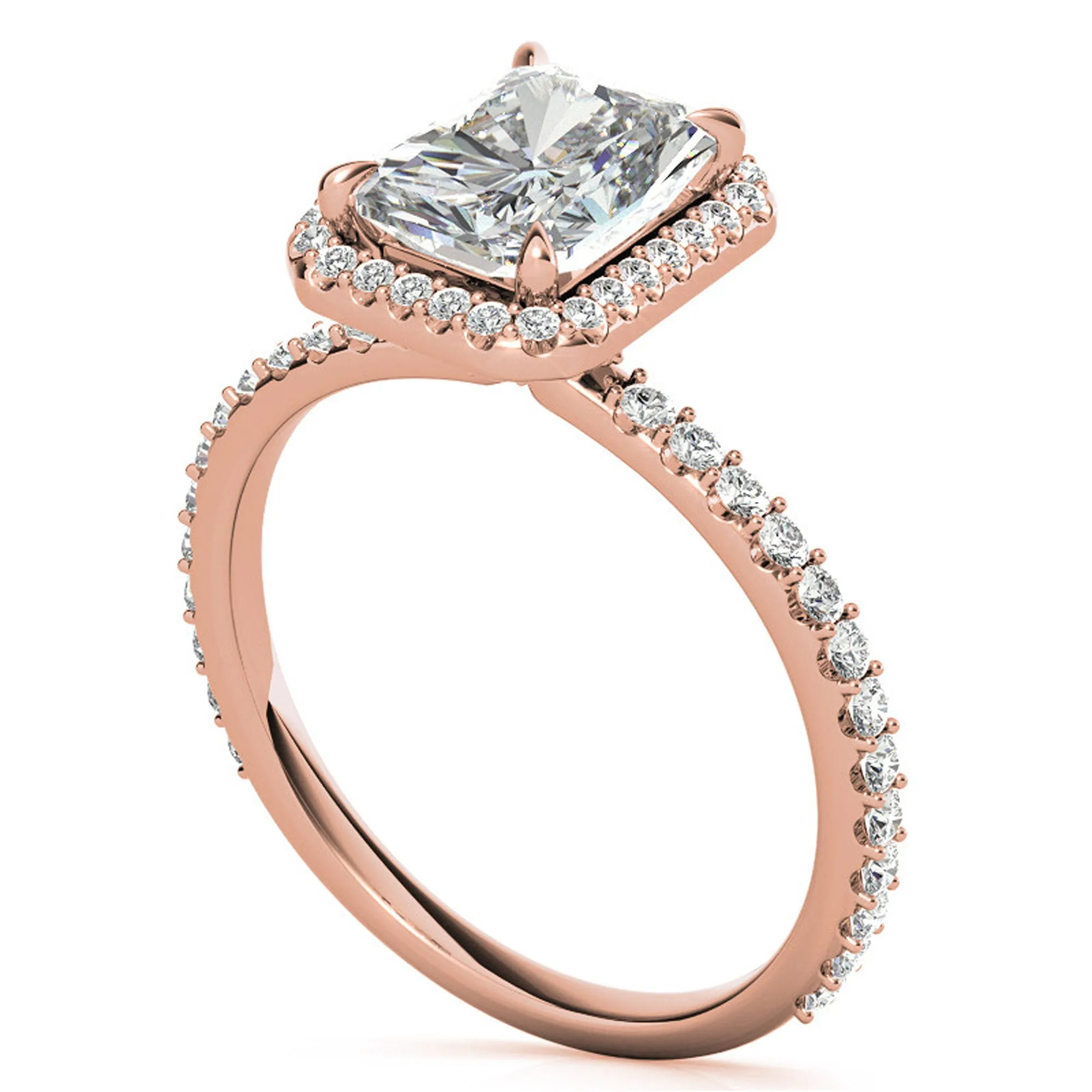 Adjustable Sterling Silver Elegant Rose Gold Radiant-Cut Halo Ring Perfect for Engagement
