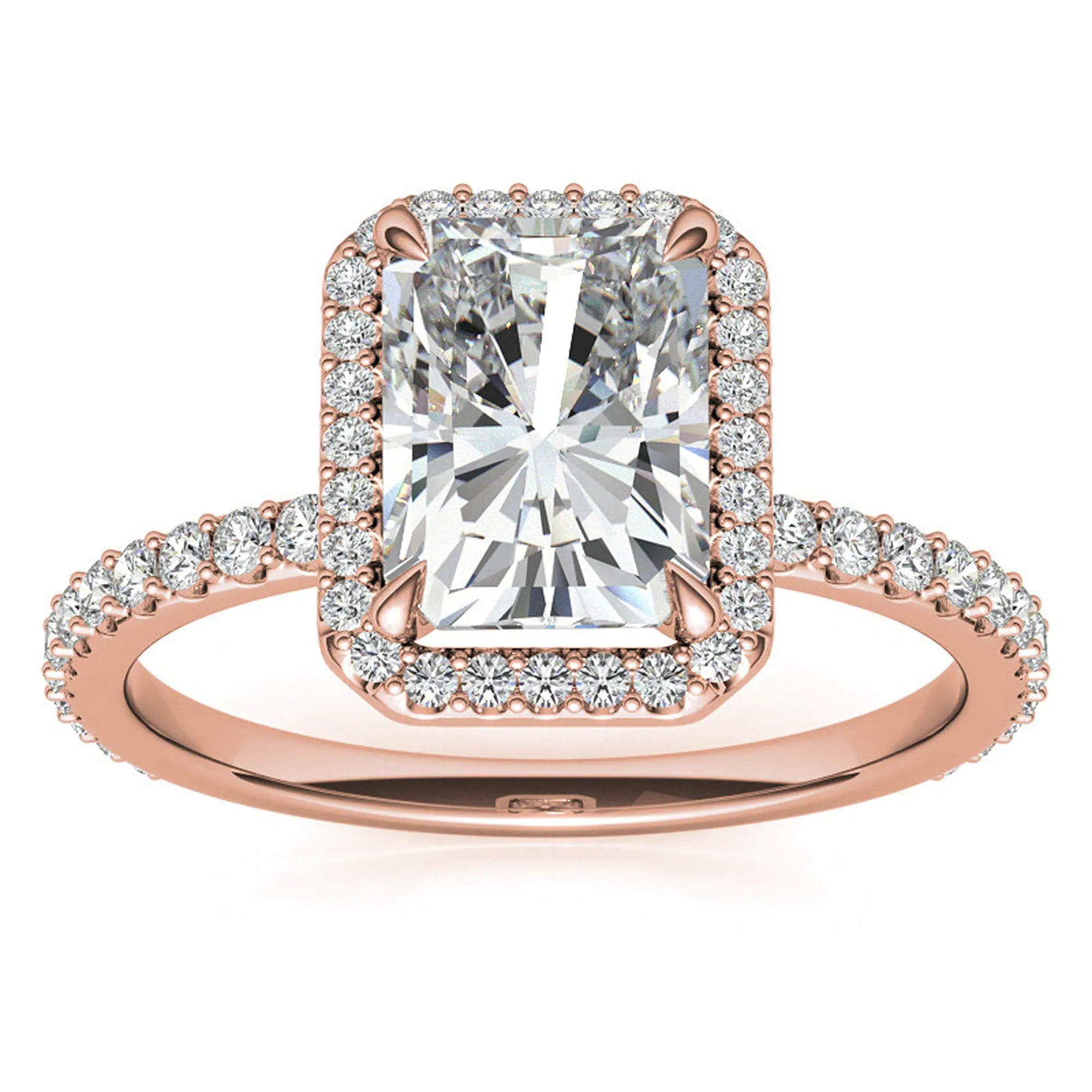 Adjustable Sterling Silver Elegant Rose Gold Radiant-Cut Halo Ring Perfect for Engagement
