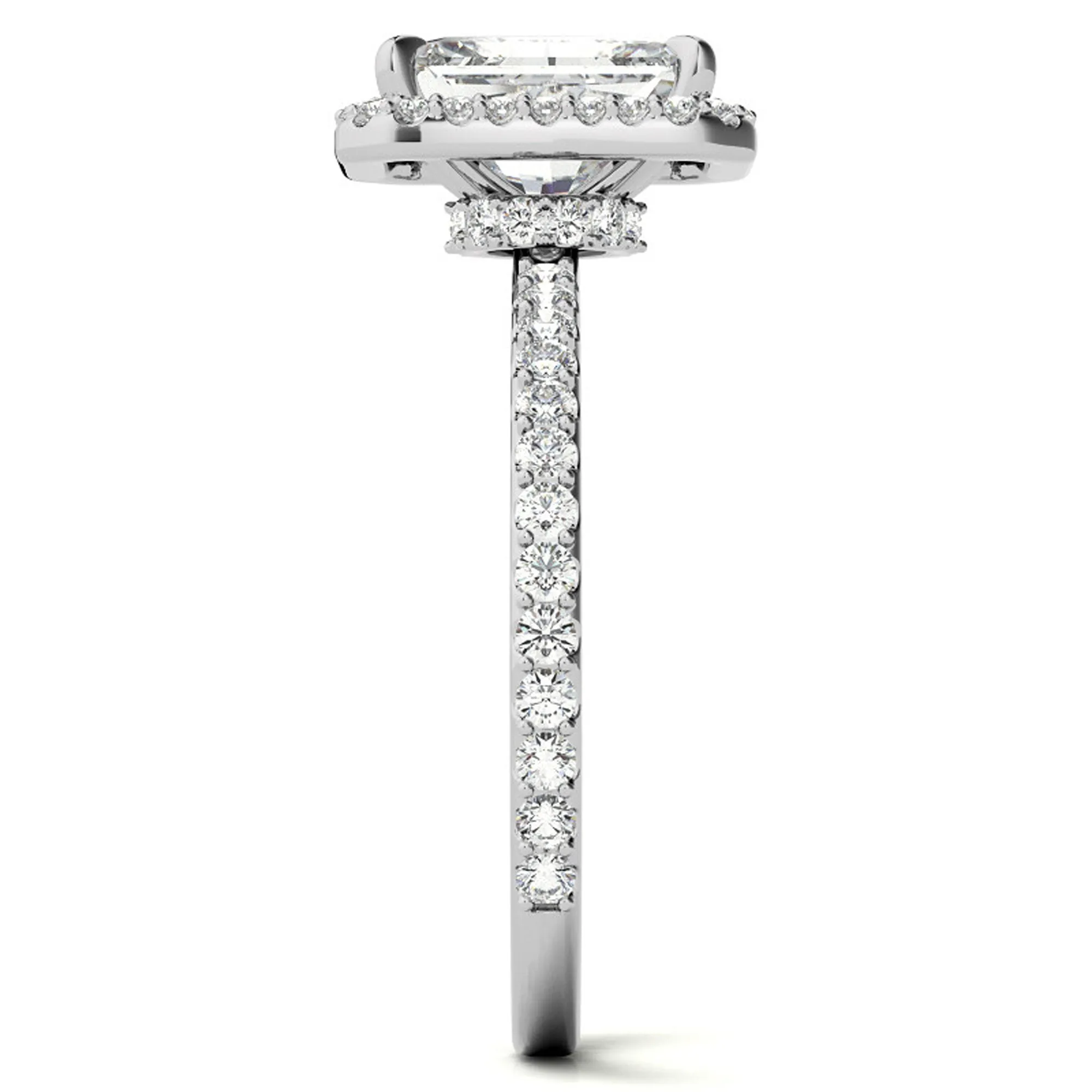 Adjustable Sterling Silver Elegant White Gold Radiant-Cut Halo Ring Perfect for Engagement