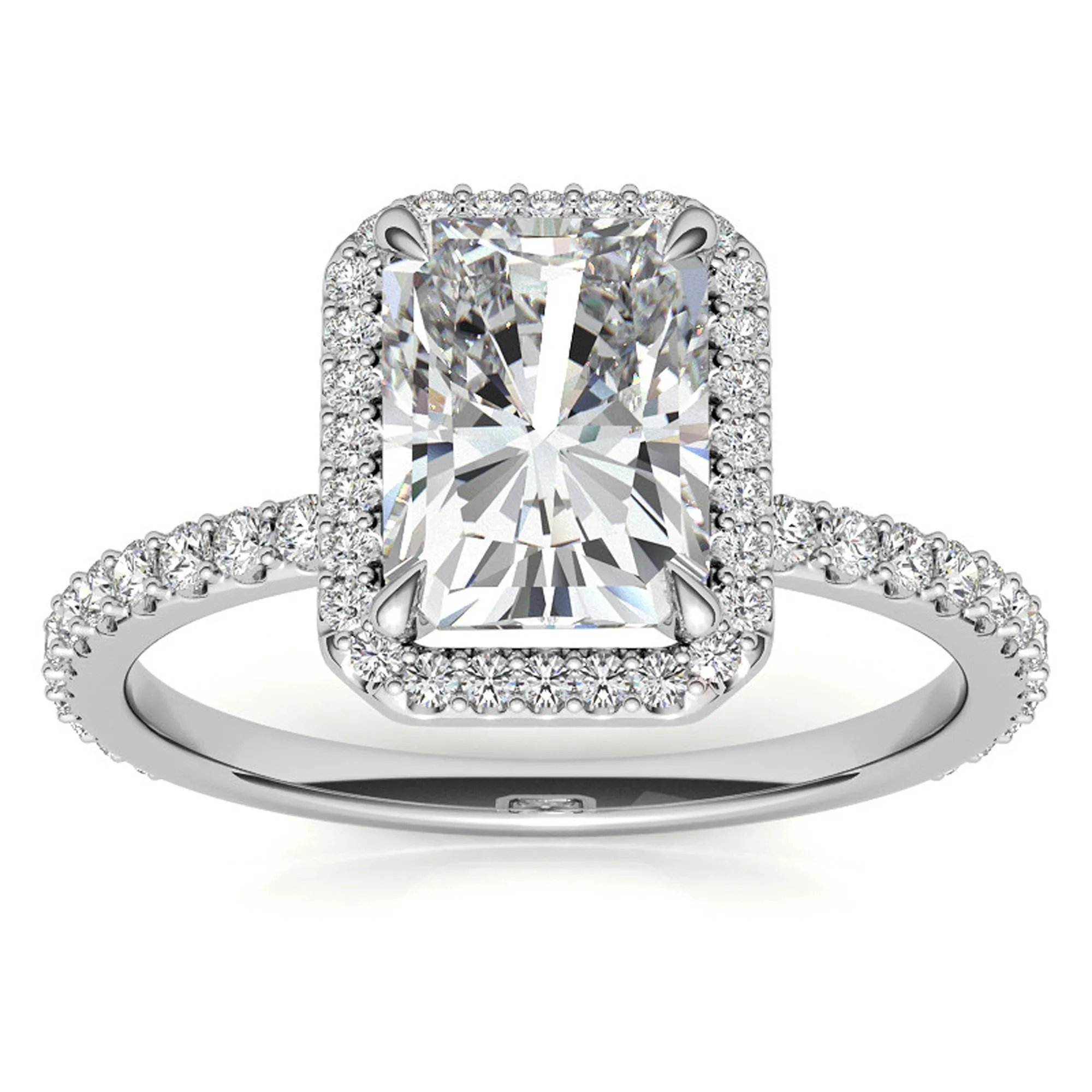 Adjustable Sterling Silver Elegant White Gold Radiant-Cut Halo Ring Perfect for Engagement