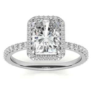 Adjustable Sterling Silver Elegant White Gold Radiant-Cut Halo Ring Perfect for Engagement