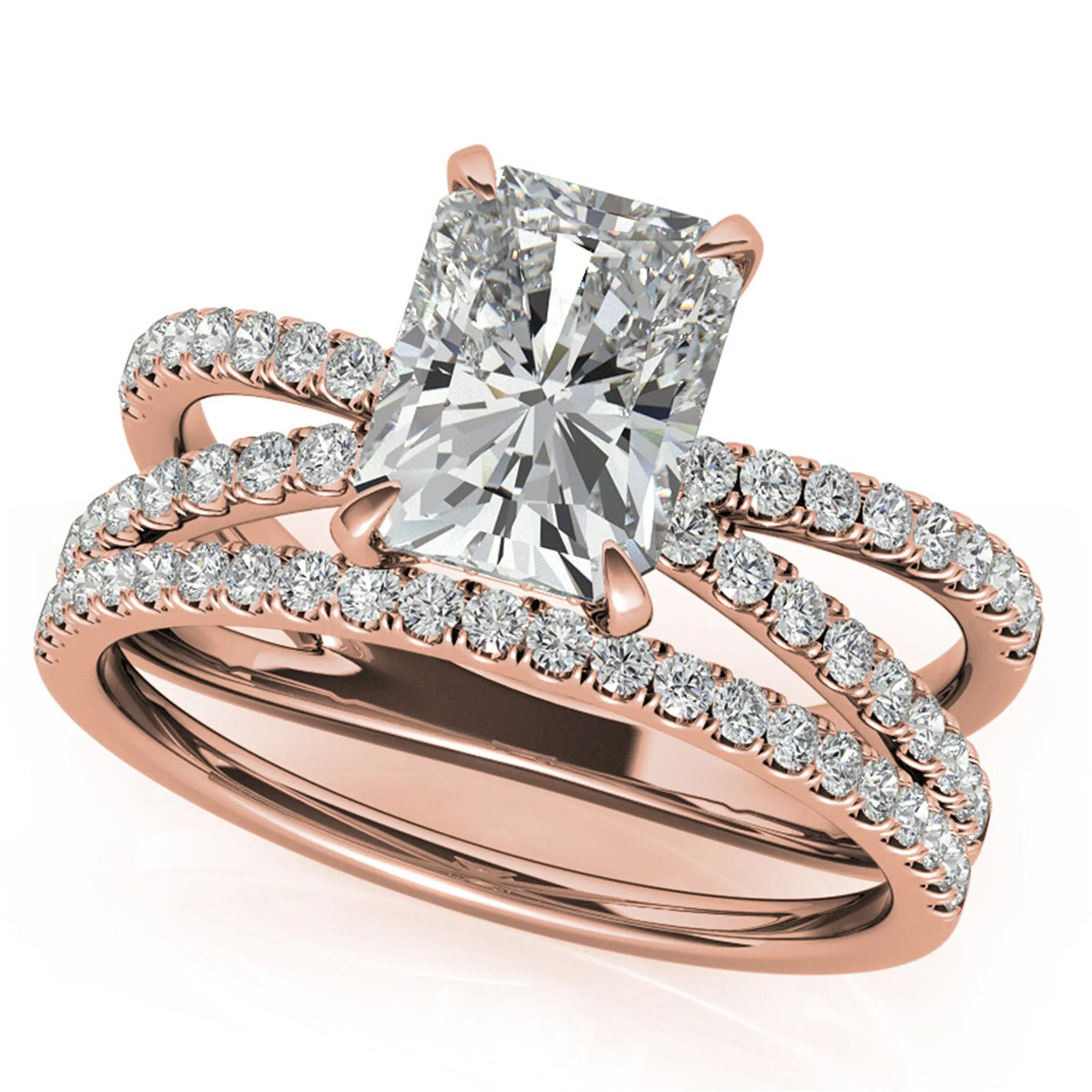 Adjustable Sterling Silver Radiant-Cut Rose Gold Split Shank Solitaire Ring – Perfect for Engagements