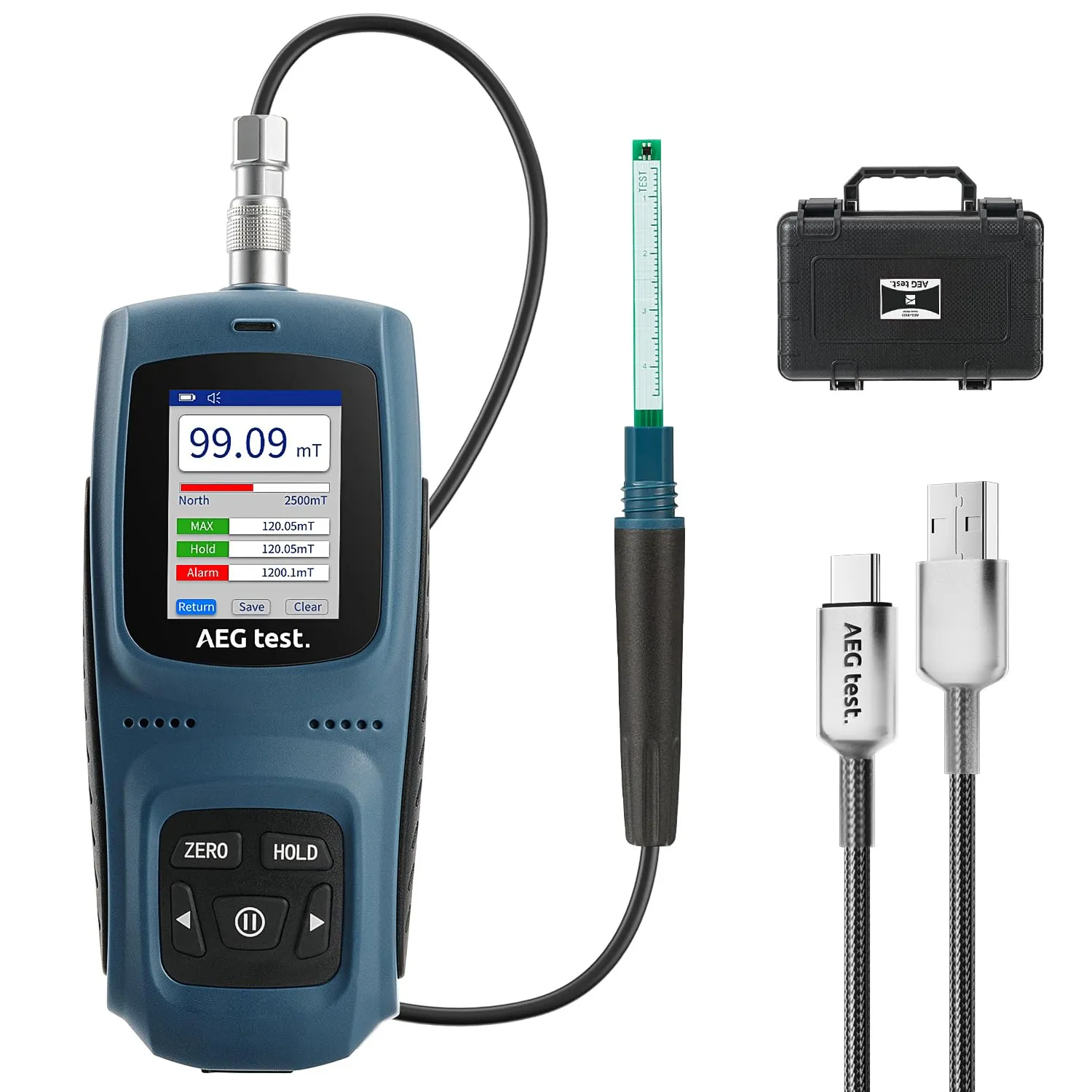 AEG-8103 Gauss Meter, Rechargeable Tesla Meter 0-2500mT, Magnetometer with Data Logging and Alarm, Magnetic Field Strength and Pole Tester, ±5% General Accuracy for Factories, Workshops