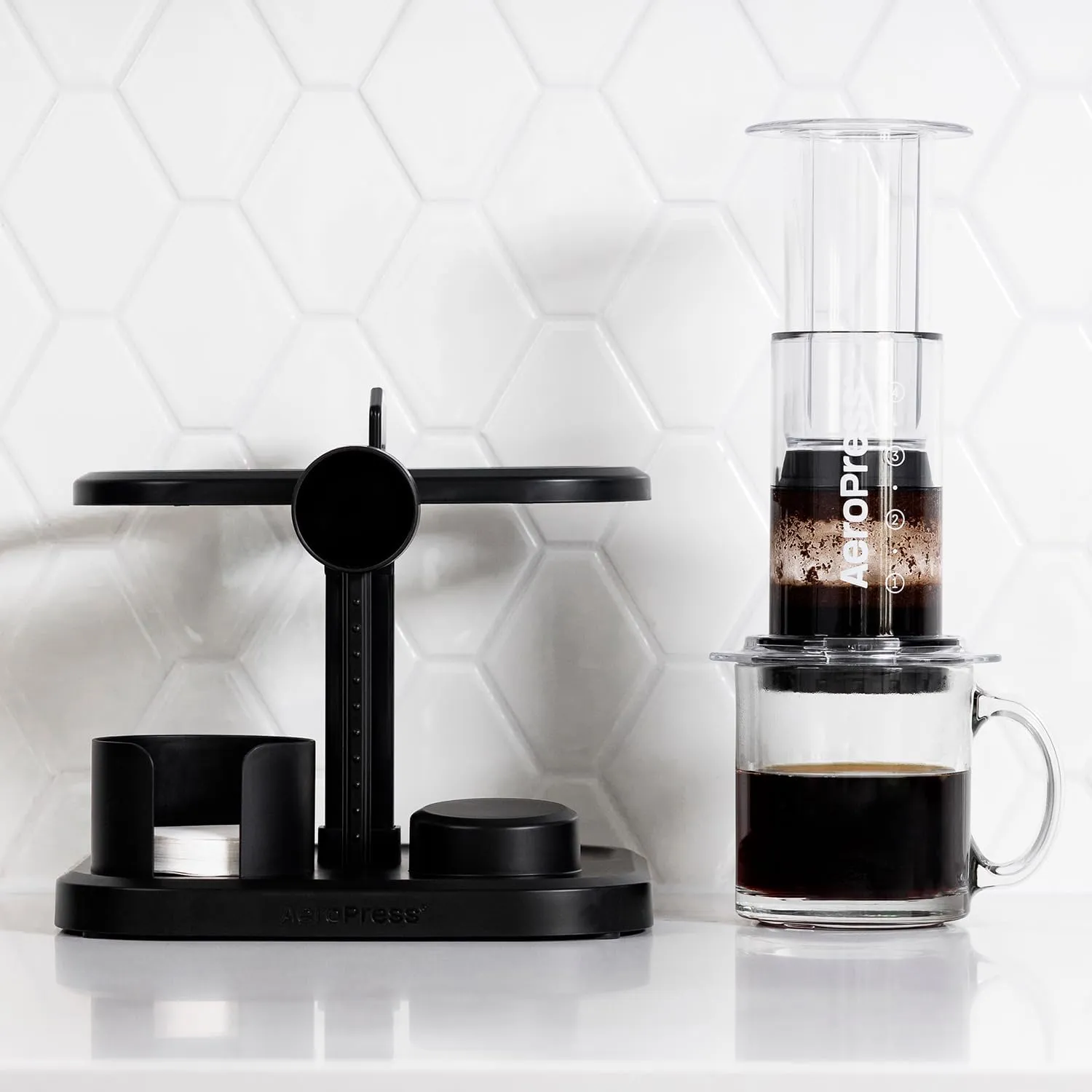 AeroPress Organizer Stand, Compact Storage Original, Clear, XL Coffee Maker, and Accessories, Ideal Coffee Caddy Storage Station, Experience Slip-Free Storage, Black