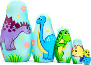 AEVVV Dinosaur Nesting Dolls Set of 5 pcs - Miniature Matryoshka Doll as Dinosaur Figures - Wooden Stacking Animals - Russian Dolls Dinosaur