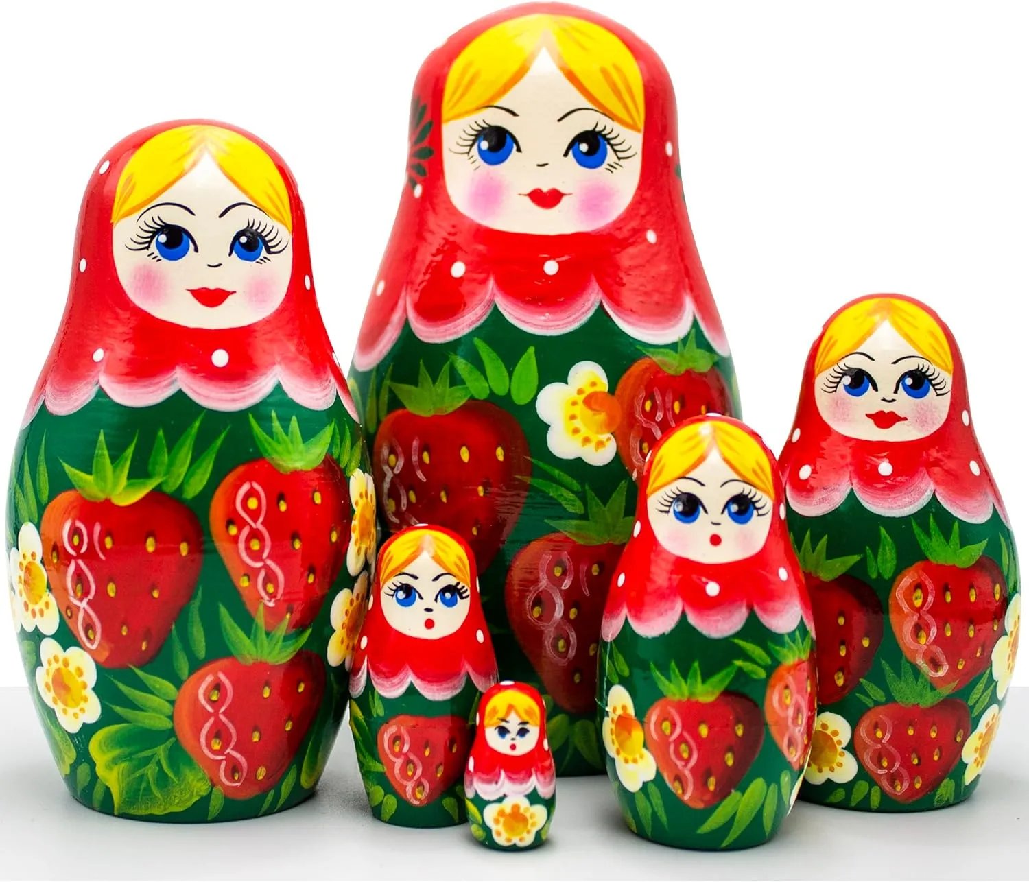 AEVVV Russian Nesting Dolls Wooden Set of 6 pcs - Traditional Russian Matryoshka Strawberry Themed Gifts - Birthday Gift Matryoshka Doll with Strawberries