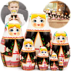 AEVVV Ukrainian Nesting Dolls Set of 7 pcs - Ukrainian Souvenir - Matryoshka Dolls in Ukrainian Dress Vyshyvanka - Handmade Ukrainian Gifts - Ukrainian Doll