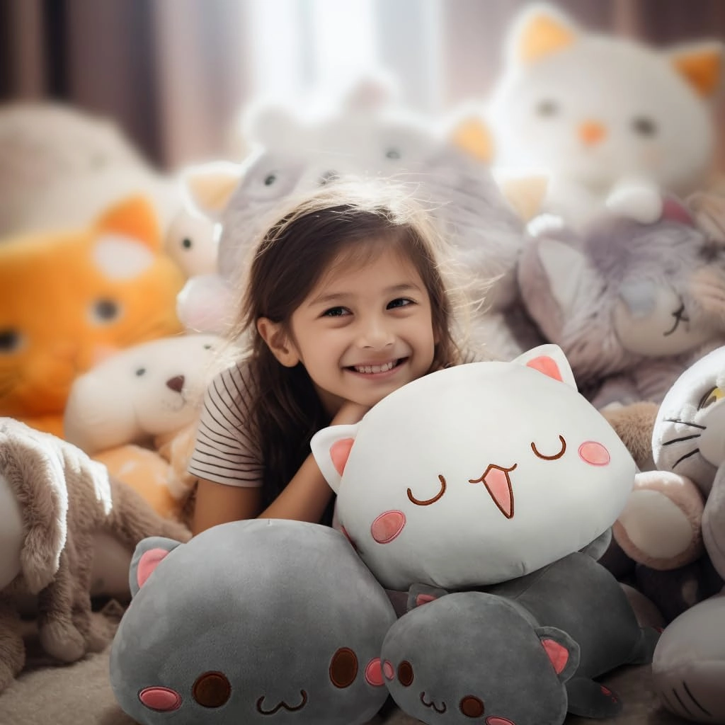 AFAN Cat Plush Toy, 19.6in Soft Kitten Doll, White Kawaii Anime Plush Cute Stuffed Animal for Kids Girls Boys