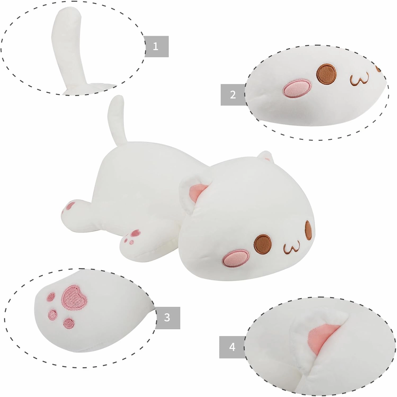 AFAN Cat Plush Toy, 19.6in Soft Kitten Doll, White Kawaii Anime Plush Cute Stuffed Animal for Kids Girls Boys