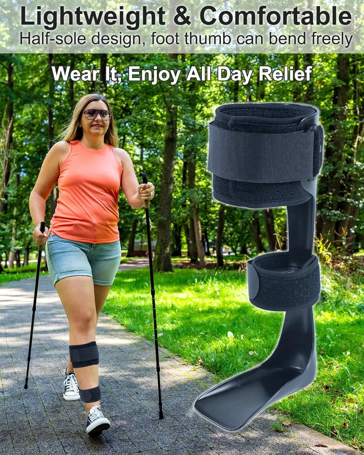 AFO Drop Foot Brace, Half-Sole Foot Drop Brace with Stroke, MS, Hemiplegia, Drop Foot Support Shoes for Assist Walking Easier & Better, Lightweight for Men and Women (Right, Large)