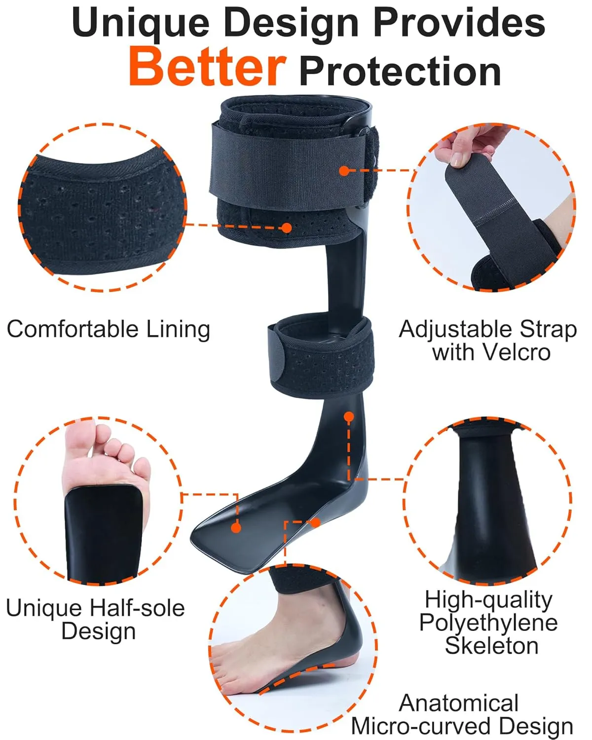 AFO Drop Foot Brace, Half-Sole Foot Drop Brace with Stroke, MS, Hemiplegia, Drop Foot Support Shoes for Assist Walking Easier & Better, Lightweight for Men and Women (Right, Large)