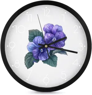 African Violet Flower Wall Clock 10 Inch Silent Non-ticking Battery Operated Decorative Clock for Kitchen Bedroom