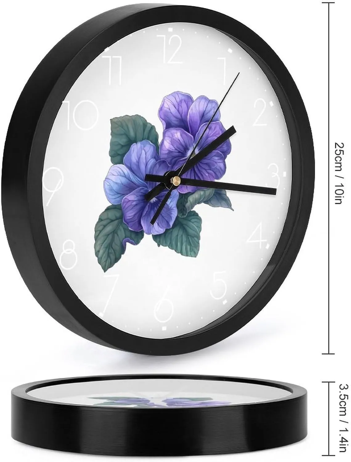 African Violet Flower Wall Clock 10 Inch Silent Non-ticking Battery Operated Decorative Clock for Kitchen Bedroom