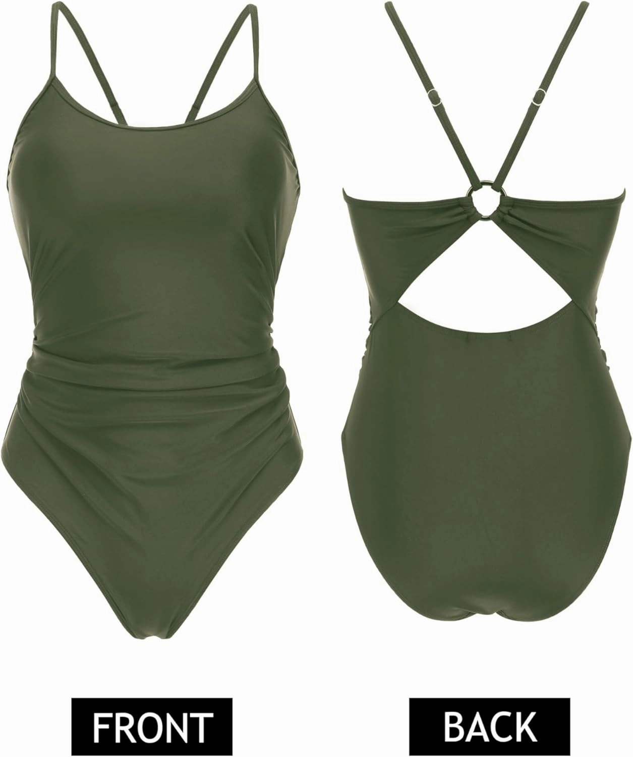 AI'MAGE Women's One Piece Swimsuits Tummy Control Bathing Suits Cutout High Cut Ruched Adjustable Strap Swimwear with O Ring