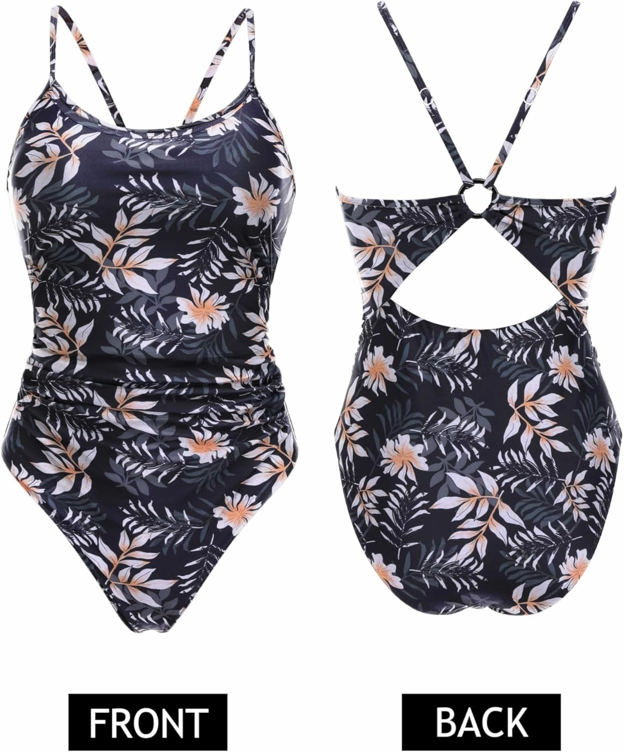 AI'MAGE Women's One Piece Swimsuits Tummy Control Bathing Suits Cutout High Cut Ruched Adjustable Strap Swimwear with O Ring