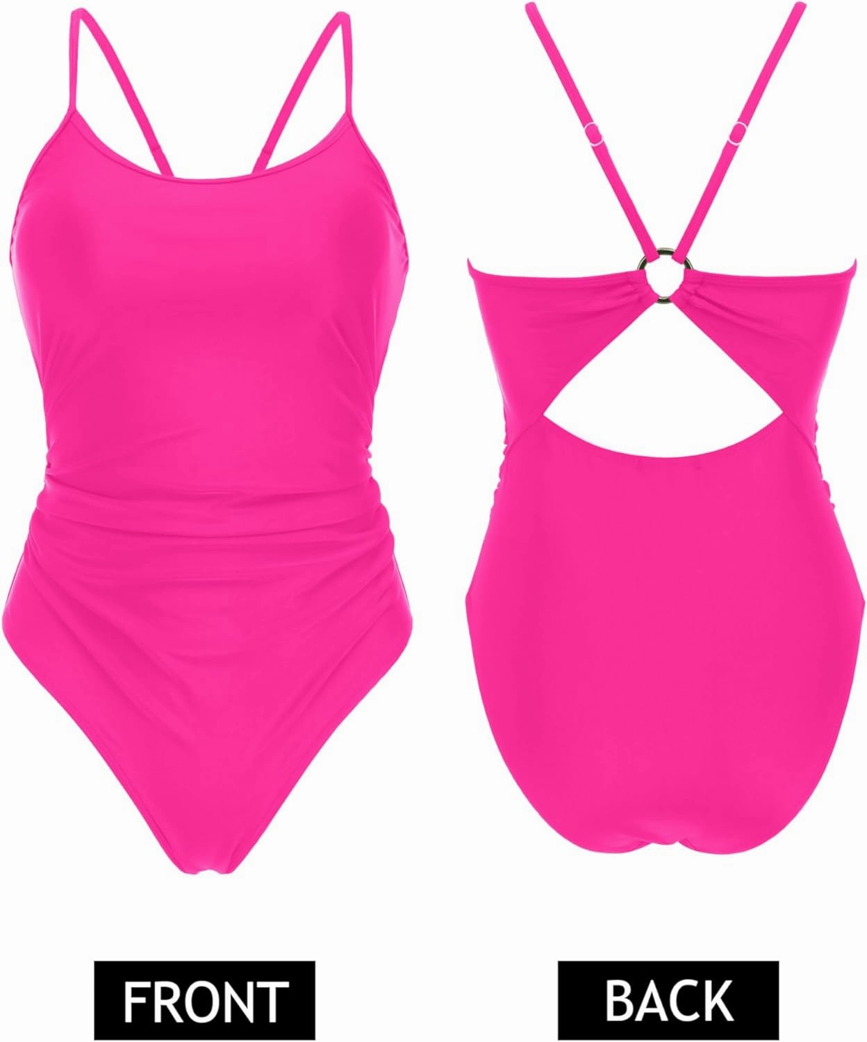 AI'MAGE Women's One Piece Swimsuits Tummy Control Bathing Suits Cutout High Cut Ruched Adjustable Strap Swimwear with O Ring
