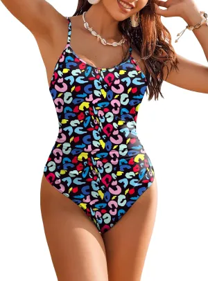 AI'MAGE Women's One Piece Swimsuits Tummy Control Bathing Suits Cutout High Cut Ruched Adjustable Strap Swimwear with O Ring