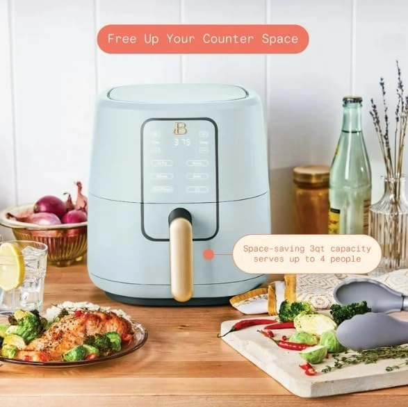 Air Fryer, Beautiful 3 Qt Air Fryer with TurboCrisp Technology, White Icing by Drew Barrymore (Hydrangea)