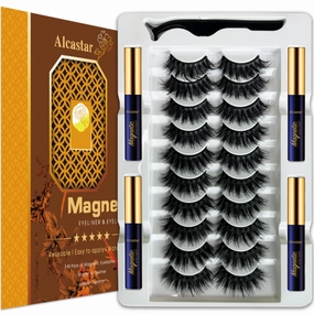 Alcastar Magnetic Lashes with Eyeliner Set,Magnetic Lashes with ApplicatorEasy to Wear,Reusable, Easy to Use,Long Lasting.Cruelty-Free.