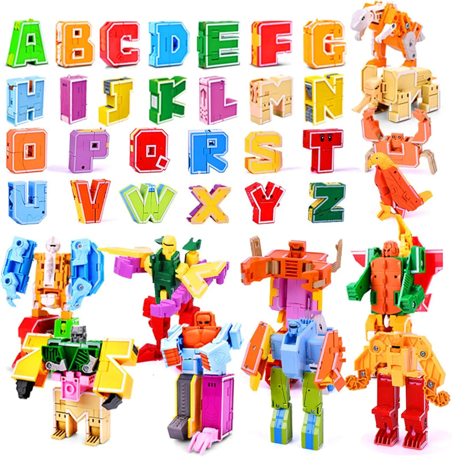 Alphabet Animal Toy for Kids,Letter Deformation Robots Transforming Toys,Puzzle Early Education Blocks for ABC Classroom Teaching Learning,Carnival Prizes for Christmas（26pcs A-Z