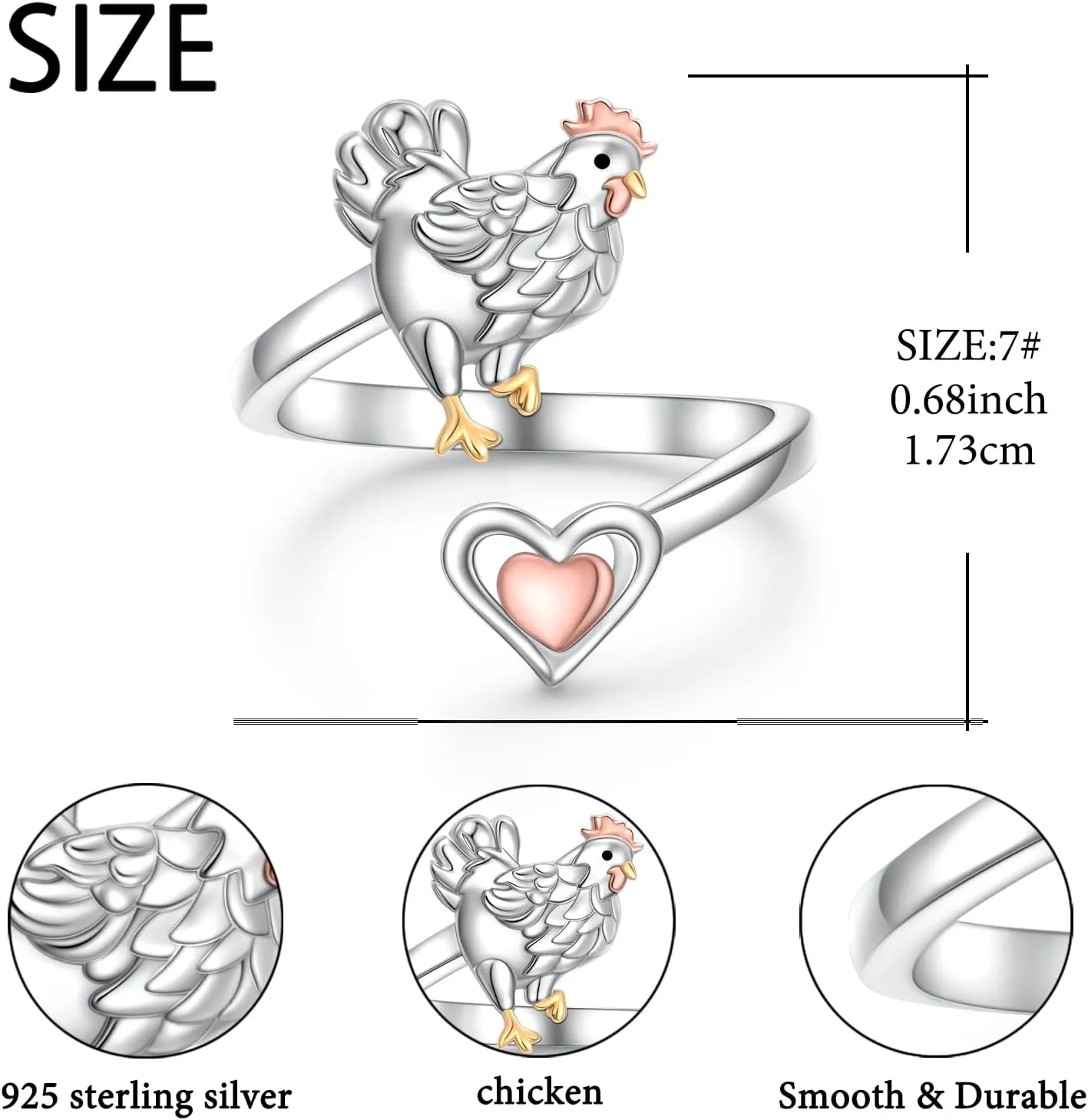 Alphm 925 Sterling Silver Sunflower Hibiscus Mushroom Moon Coffin Bat Ring Jewelry for Women Size 7
