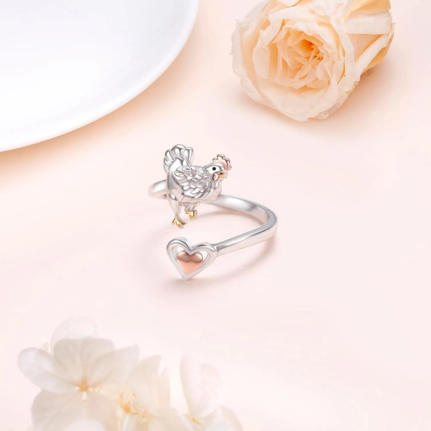 Alphm 925 Sterling Silver Sunflower Hibiscus Mushroom Moon Coffin Bat Ring Jewelry for Women Size 7