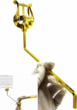 Alto Saxophone Lyre Clamp-On Clip Holder Lyre for Saxophone,Tenor Alto Sax lyre For Marching Band Clips,Portable Pure Copper Square 4mm*4mm Socket With Storage Bag-Golden
