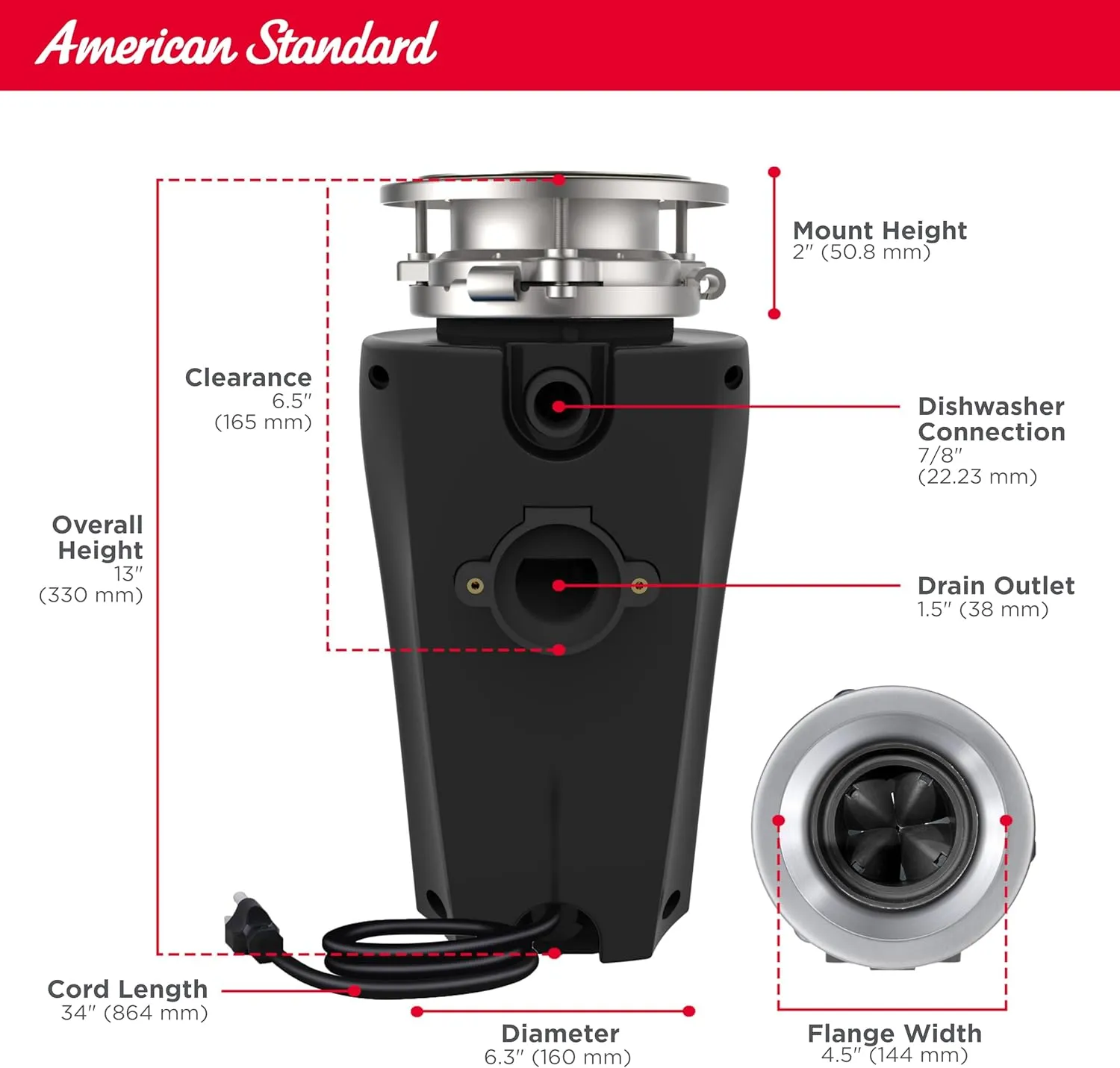 American Standard 10-US-AS-5 Garbage Disposer, 1/2 HP Economy, Black