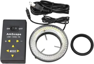 AmScope LED-144A 144-LED Lighting-Direction-Adjustable Microscope Ring Light with Adapter for Stereo Microscopes