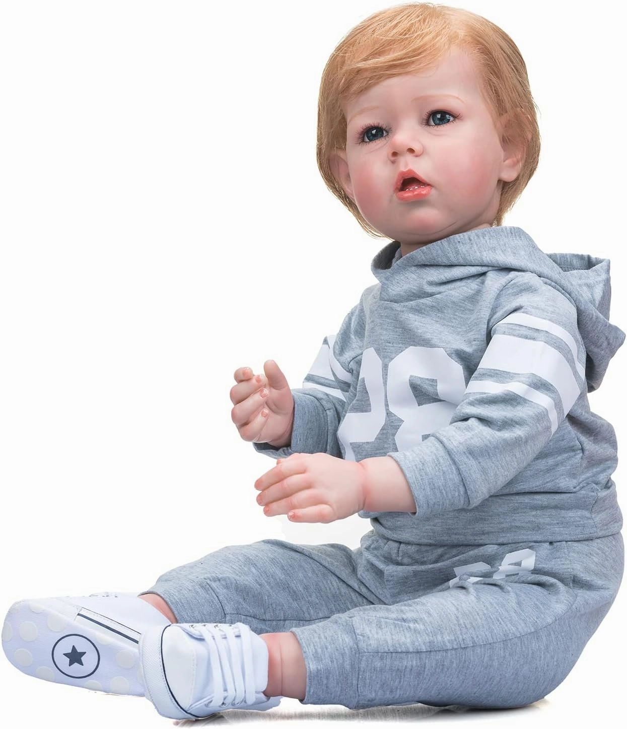 Angelbaby Realistic Big Reborn Toddler Dolls Boy 30inch Lifelike Silicone Baby Doll Soft Weighted Body Babies Mouth Open Look Real 12M Year Old Child Doll